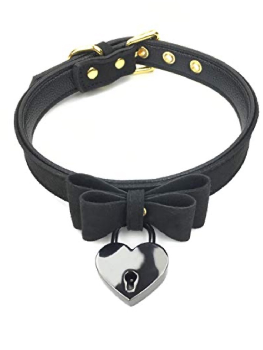 Black Leather Heart Lock Choker Necklace Sexy Adjustable - Picture 2 of 8